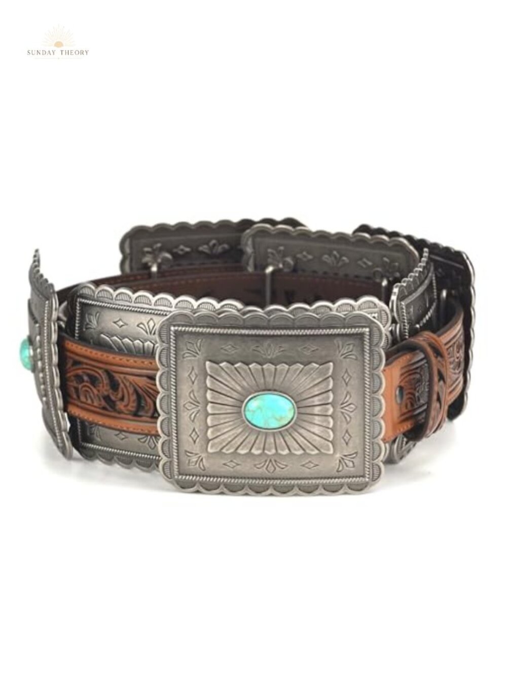 Western Concho Leather Belt with Turquoise Accents
